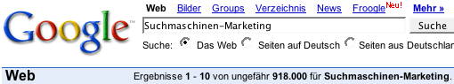Google Suchmaske mit Suchmaschinen-Marketing als eingegebenem  Begriff